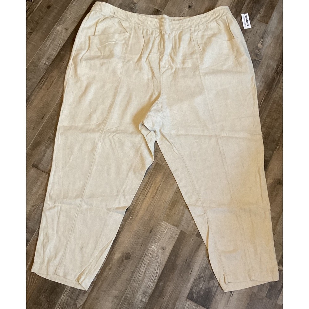 Old Navy Khaki Cream Linen Blend Pull On Pants Elastic Waist Size 3X New